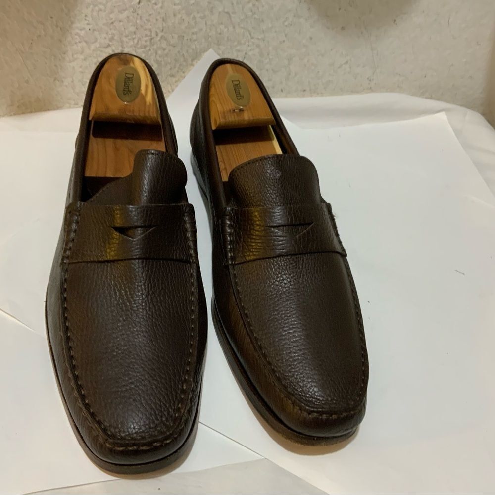 New Sandrino by Sandro Moscoloni Slip On Loafers Shoes 12 Dark Brown Pebble Calf